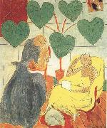 Two Female Figures and a Dog (Blue Dress and Net-Patterned Dress) (mk35)